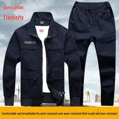 Men's Spring/Autumn Camouflage Work Suit - Pure Cotton, Elastic Labor Protection Wear