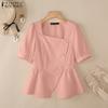 ZANZEA Women Square Collar Summer Short Sleeve Slim Blouse