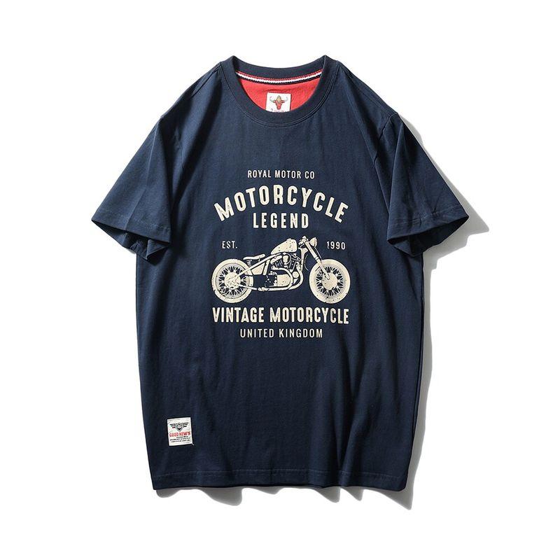 American Retro Heavyweight Pure Cotton Trendy Brand Motorcycle Print T-Shirt Men's Short-Sleeve Summer Base Shirt Foreign Trade Men's Clothing T-Shirt