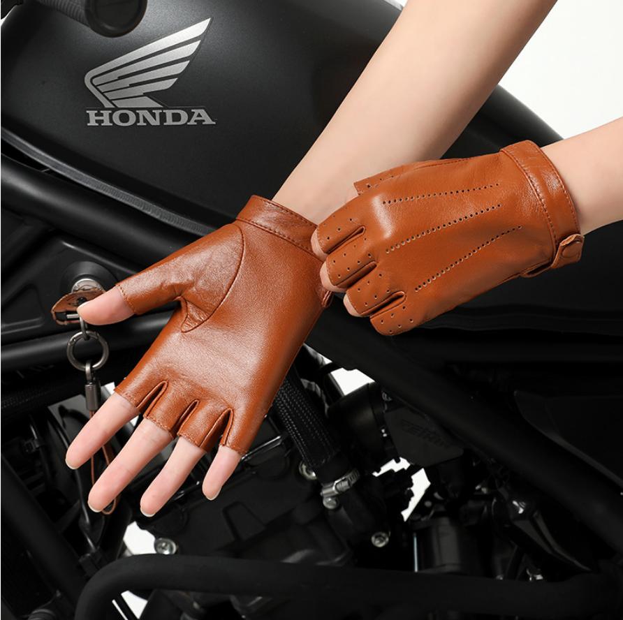 

Spring Women Half Finger Genuine Sheepskin Leather Gloves Outdoor Cycling Driving Motorcycle Thin Gloves Fingerless Mittens XL верблюд