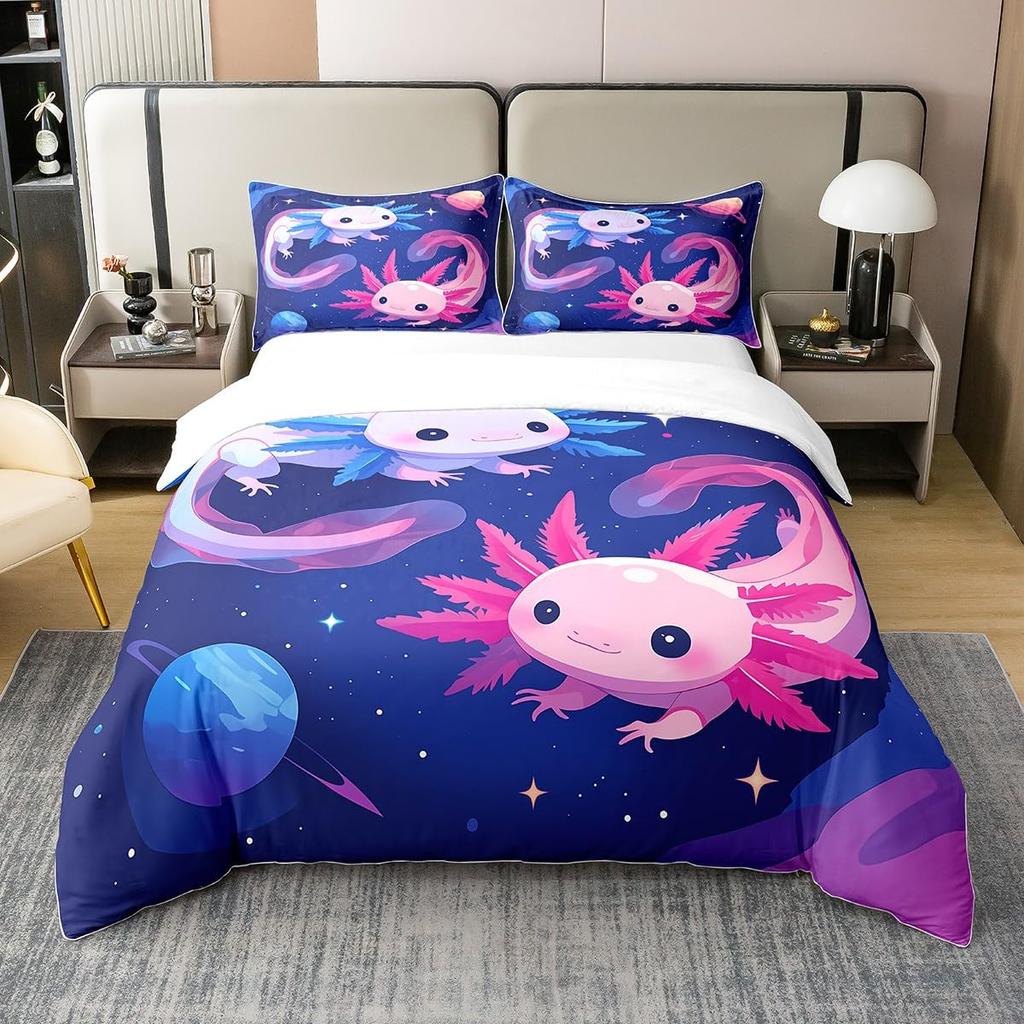 Cute Axolotl Duvet Cover Sets For Kids Boys Girls Lightweight Bedding Sets Cartoon Salamander Bedding Set Bedroom Decor No Quilt
