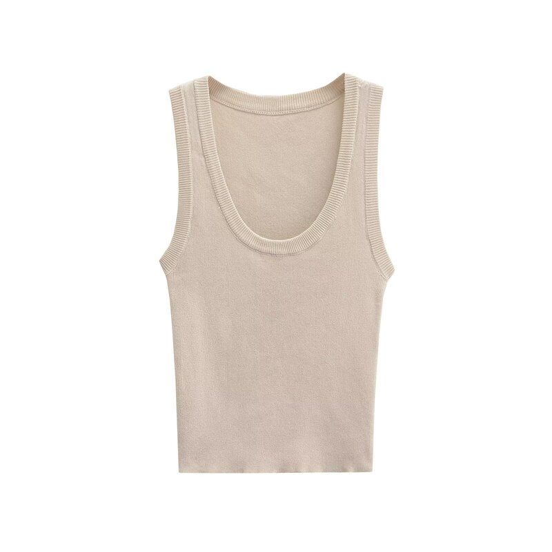 Fashion Style 2024 Autumn New Women's Clothing Plain Stitch Rib round-Neck Easiest for Match Shoulder Strap Sleeveless Tops 2142115