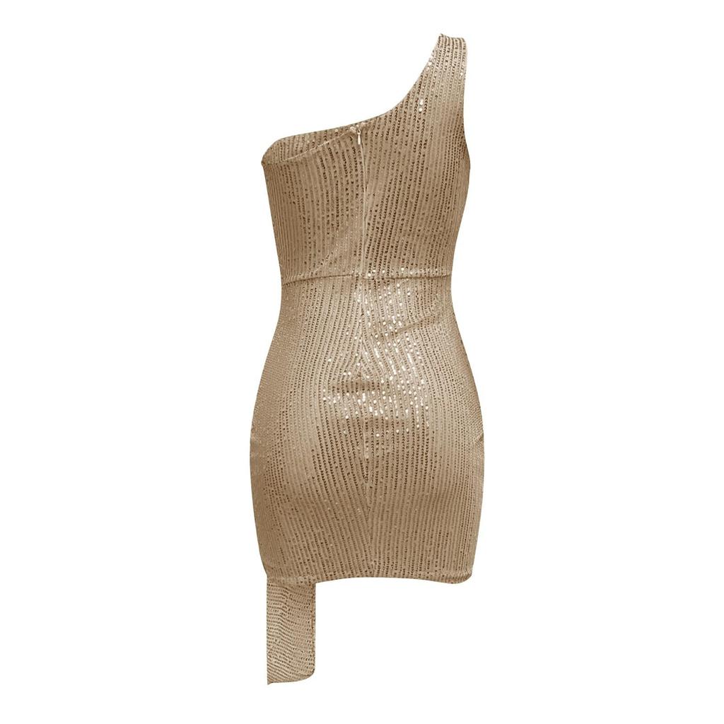 Women's Fashion Sleeveless One-Shoulder Wrap Hip Sweet Chilli One-Shoulder Sequin Dresses