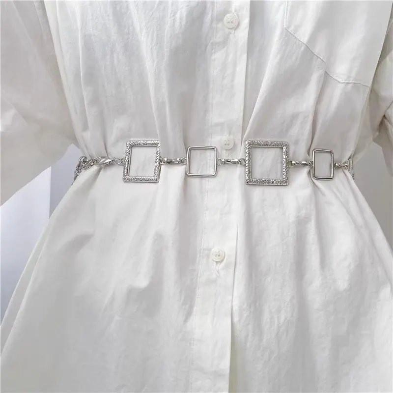 

Metal Versatile Waist Chain In Stylish Silver And Gold For Summer Fashion Looks Square Silver