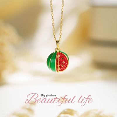 S925 Sterling Silver Watermelon Epoxy Zircon Fruit Necklace for Women