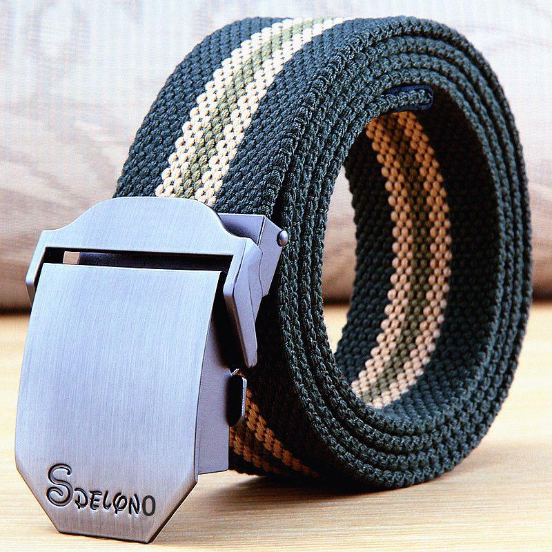 Men's Canvas Belt with Automatic Smooth Buckle - Casual Workwear, Korean Style, for Students & Outdoor Military Training.