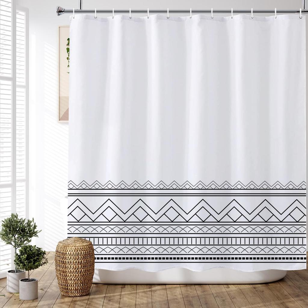 ChloropLastid Boho Shower Curtain for Bathroom Mid Century Modern Bohemian Abstract Geometric Fabric Waterproof  Shower Curtains