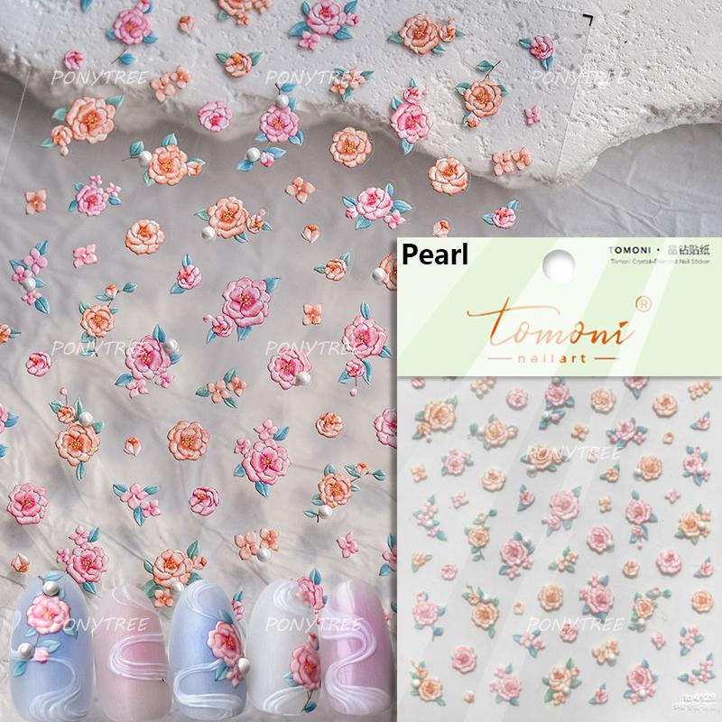 Flowers Blooming Cherry Blossom Sakura Living Peach Branch 5D Soft Relief Spring Adhesive Nail Art Sticker Chic Manicure Decals
