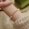 Women's Two Pearl Bracelet with Broken Silver Light Luxury Temperament All-Match Bracelet Petty Gold Square Design for Girlfriend