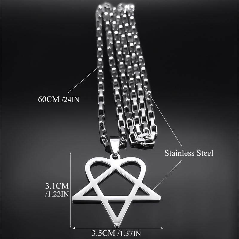 Hip Hop Rock Music Him Heartagram Star Heart Necklace for Women Men Stainless Steel Black Metal Band Goth Punk Chain Jewelry