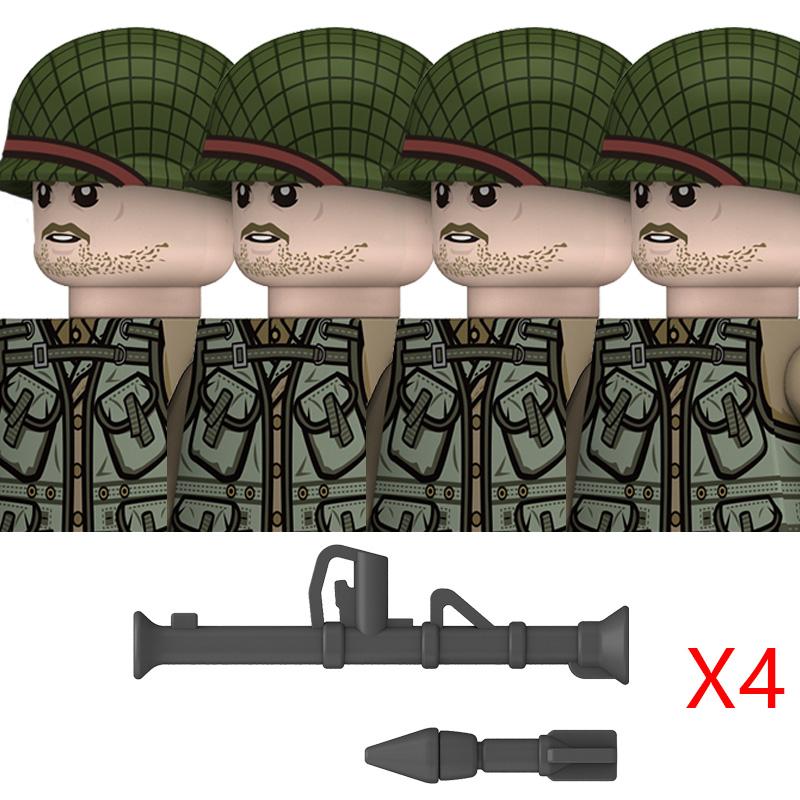 WW2 American Rangers Military Soldeirs Building Blocks US Army Infantry Medical Soldeirs Helmets Bazuca Weapons Bricks Toys