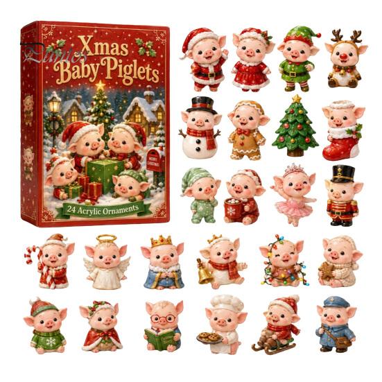Acryl-Weihnachtsdekorationen für Zuhause Schwein Adventskalender 2026, 24-Tage-Countdown-Box mit Überraschungsgeschenk-Päckchen Freunde Anhänger, Festlicher Baum A brown
