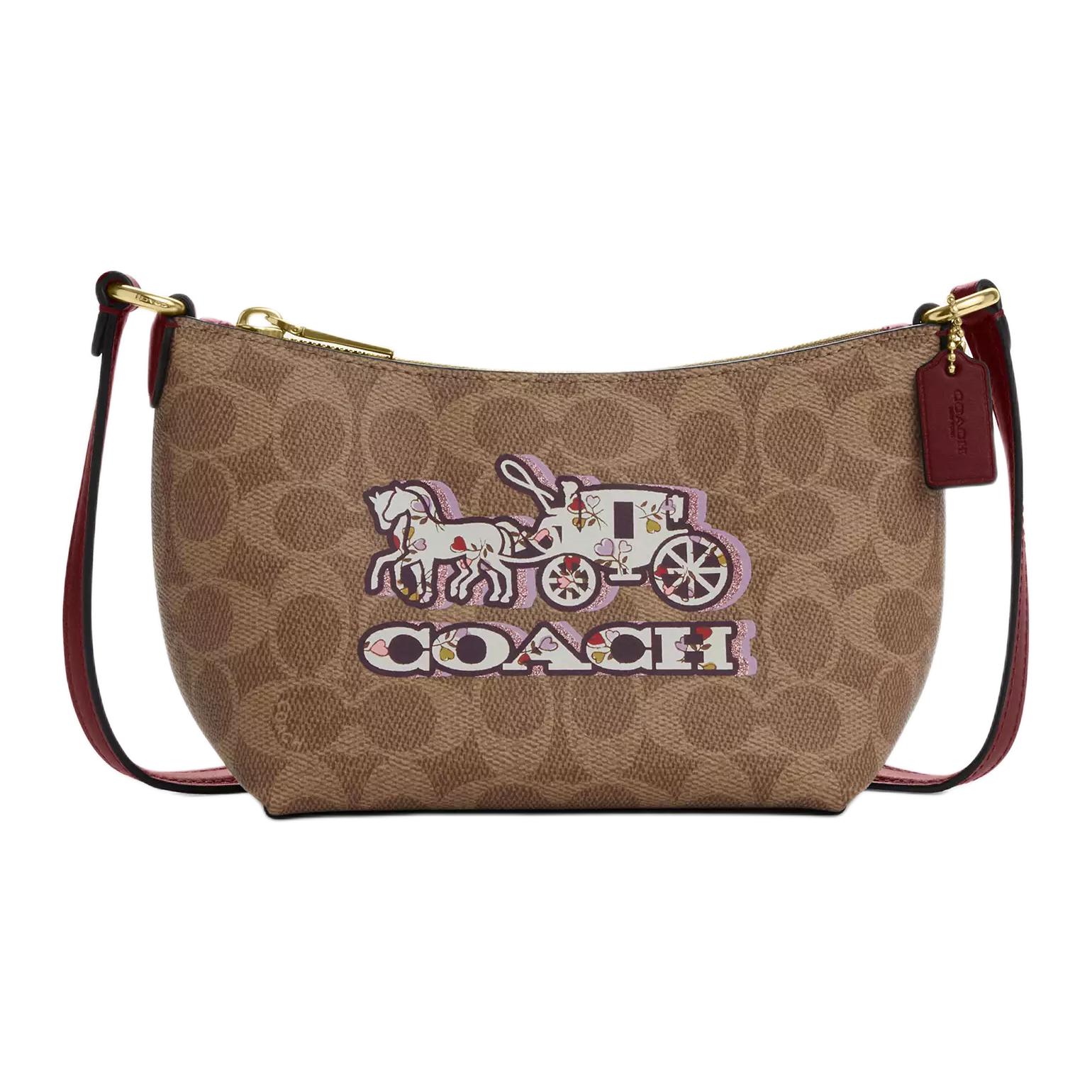 Coach Zip Top Crossbody Signature 15 Logo Zipper Closure Coated Canvas Mini Shoulder Bag Women crossbody bag Brown CX606-IMXGY Basic Set BagDust Bag 17380₽