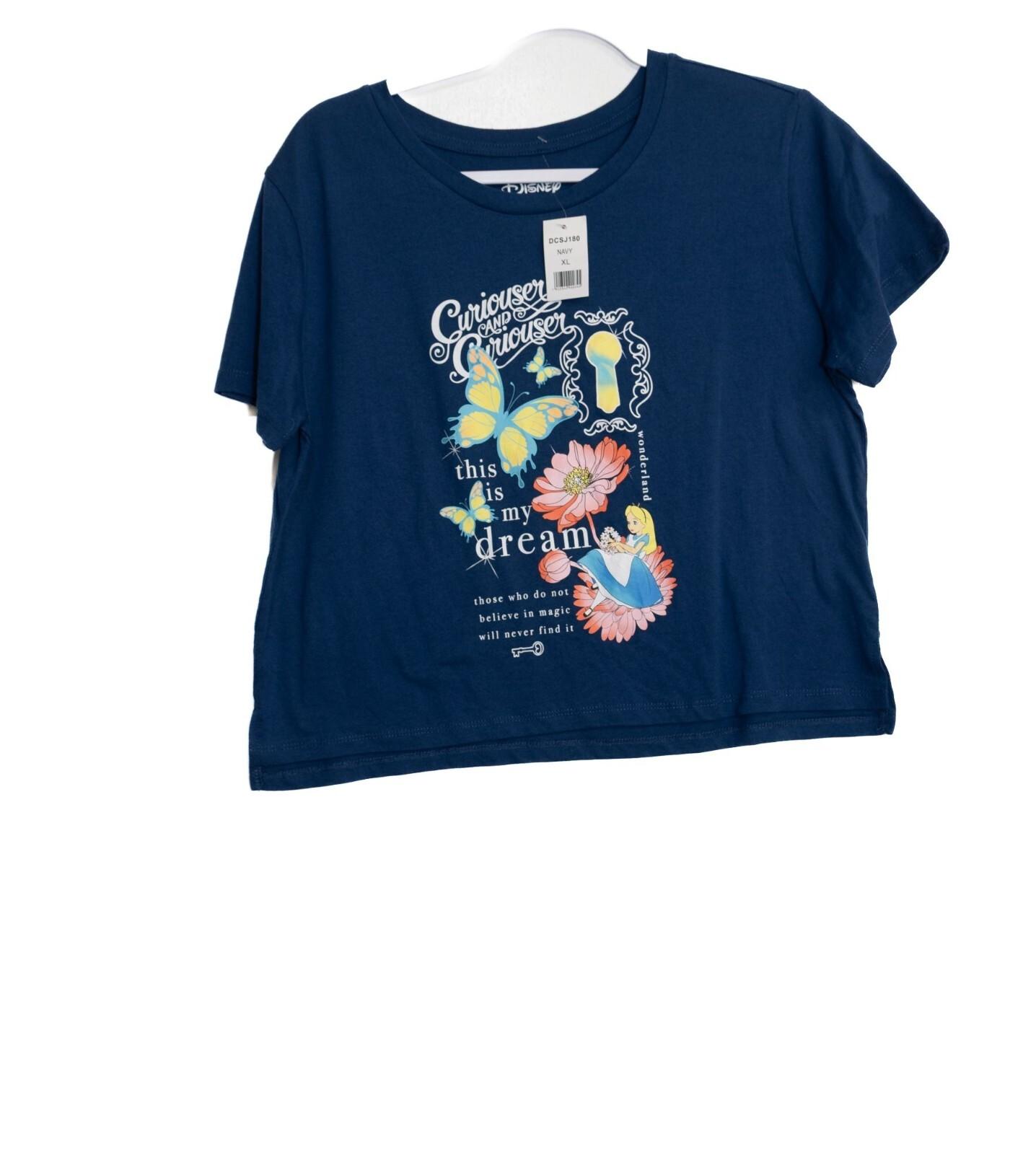 Disney Alice In Wonderland Navy Youth size XL Curious Curious Graphic Short Sl S