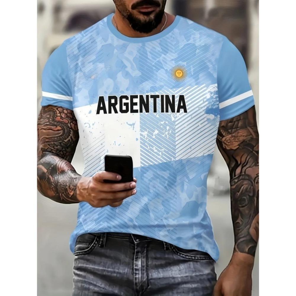 Argentinien Flagge 3D Druck T-Shirt 2026 Fußball Fan Atmungsaktives Sporttrikot Training Eltern-Kind Familie Fußball Watch Party Oberteile