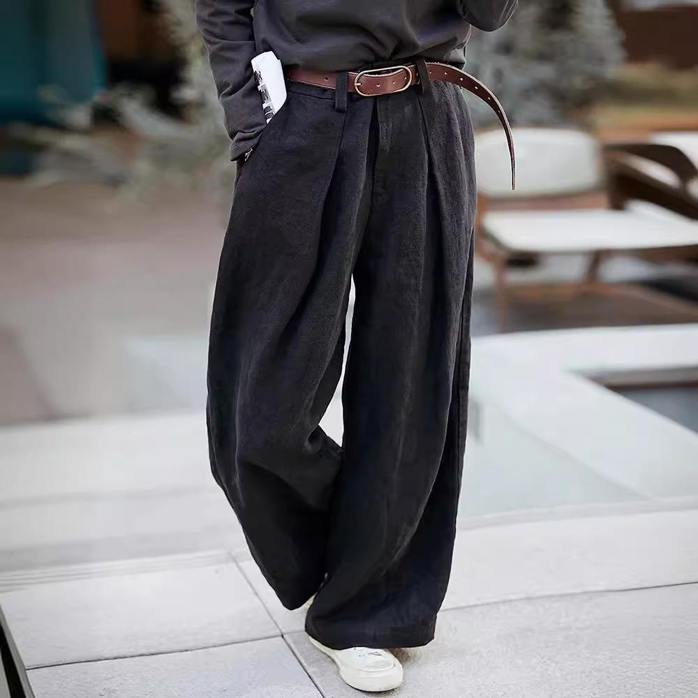 

Retro Women s Matte Black Wide-Leg Linen Pants Large матовый черный