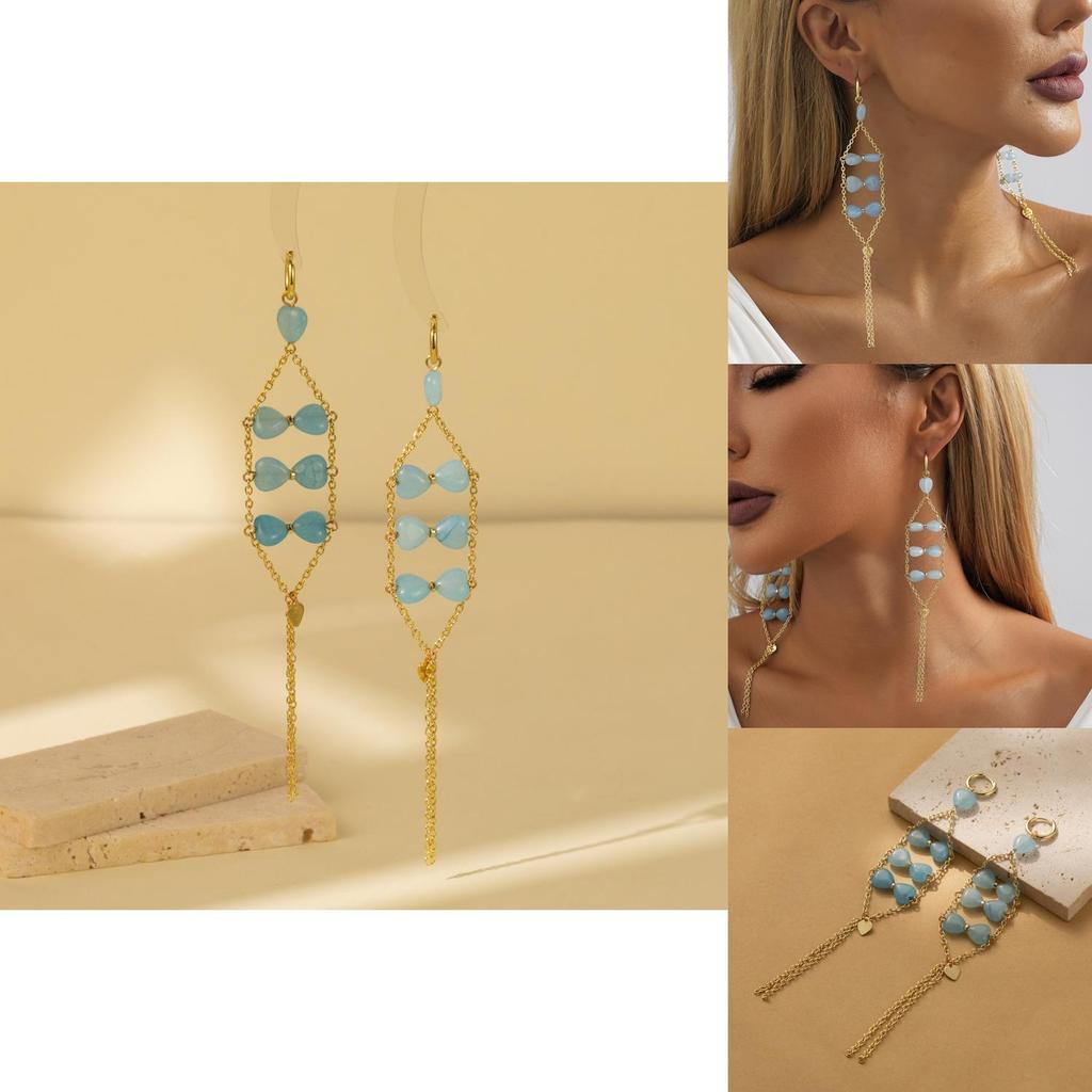 Stylish Blue Geometric Natural Stone Earrings For Fall 2023 Ladies