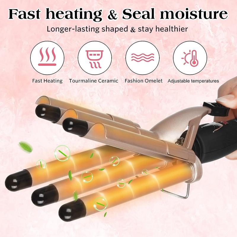Professional Salon Dual Voltage Hair Curler Wavy Tourmaline Wave Maker 5 Barrels Curling Iron LCD Temperature PTC Ceramic