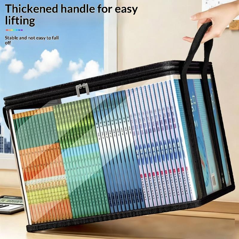 2/3Pcs Transparent Book Storage Bag With Handle Dustproof Waterproof Organizer Stackable Storage Box For Books Clothes Organizer