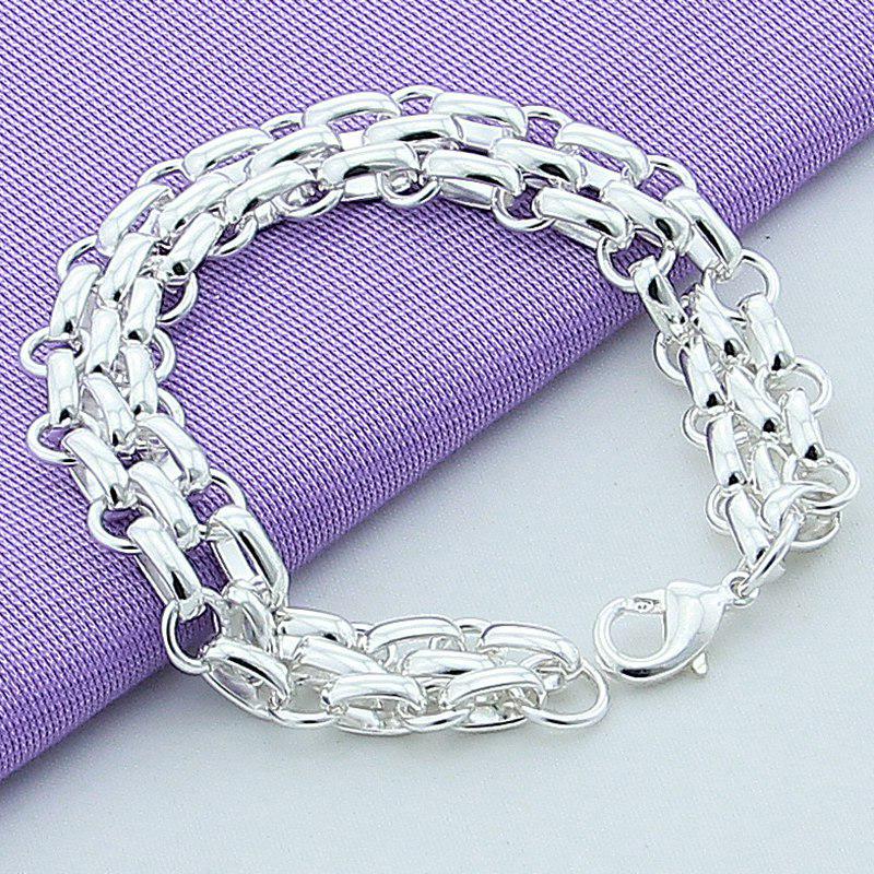 Silver Plated Three-Row Bracelet & Necklace Set - European & American Inspired Korean Style