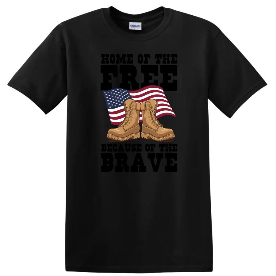 Military Boots American Flag T Shirt Patriotic Graphic Tee for Veterans