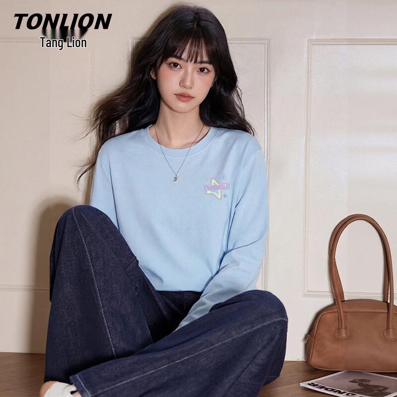 TonLion Women's Pure Cotton Loose Fit Long Sleeve T-Shirt