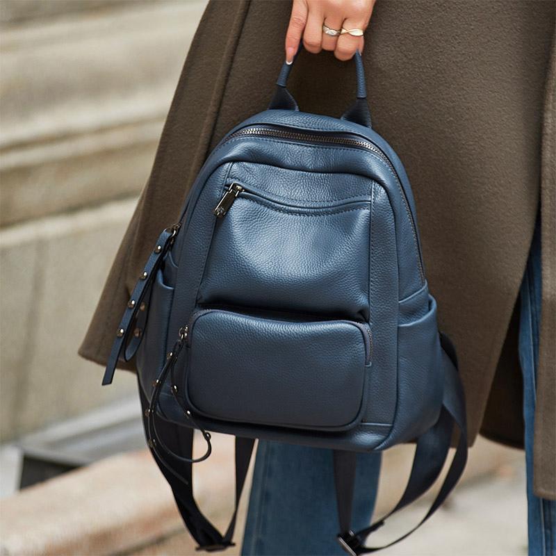 Authentic Leather Backpack for Women Simple and Large Travel Bag Full Grain Wild Fashion Designer Bag