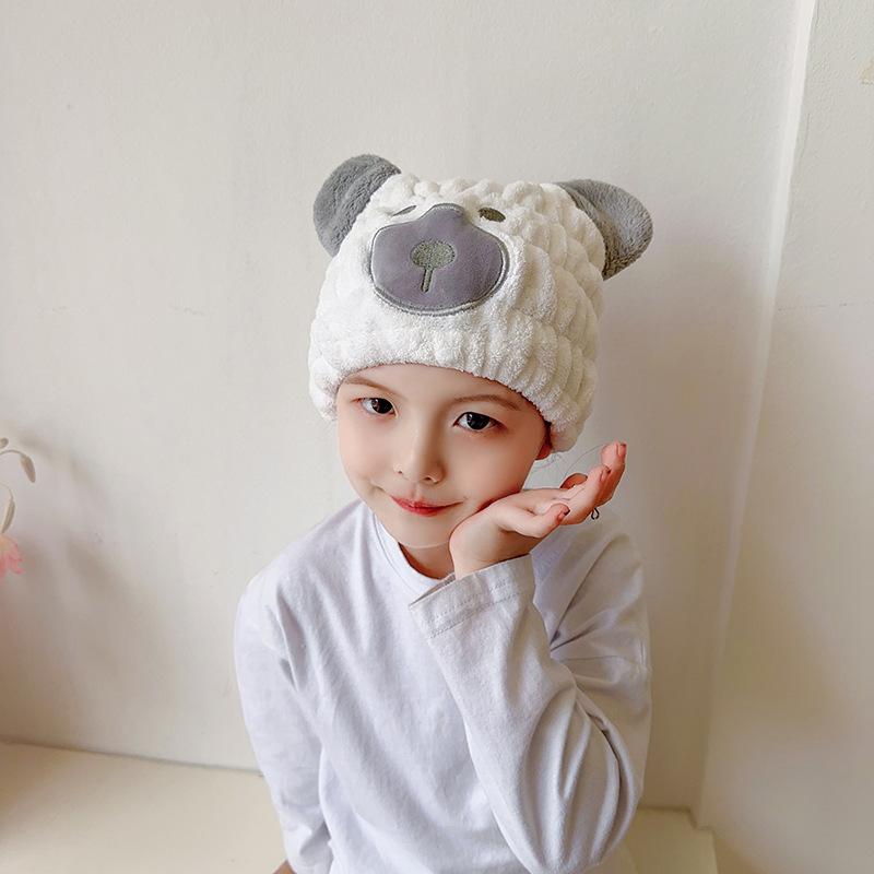 Children's Dry Hair Cap Coral Velvet Cartoon Rabbit Ear Suction Cap Female Adult Shower Cap