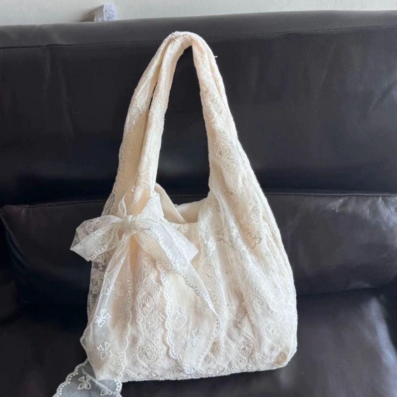 Korean Lace Flower Canvas Shoulder Bag - 2025 Large Capacity for Women