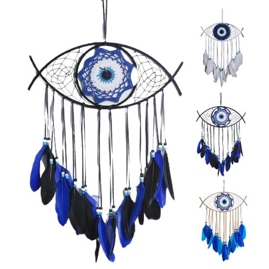 Boho Style Evil Eye Dream Catcher Handmade Blue Wall Hanging Woven Dream Catcher for Home Office Bedroom Living Room