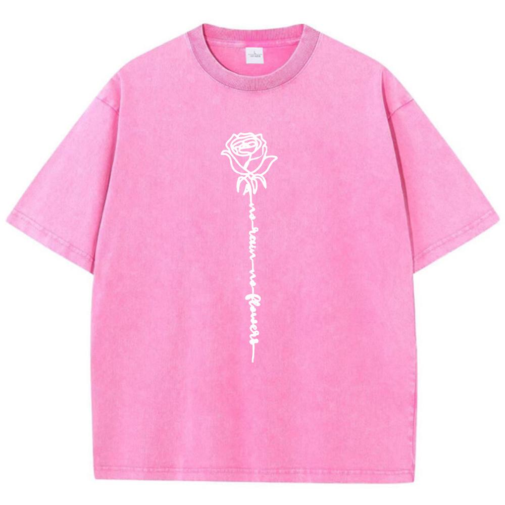 White Printed Roses Flower Print Man T Shirt Fitting Cotton T Shirts Leisure Casual T-Shirt Pleasure Street Short Sleeved