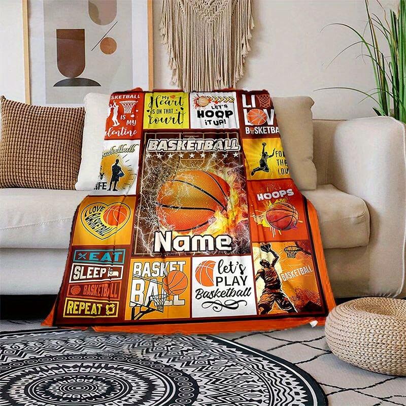 Flame Basketball Customize Your Name Blanket Warm Comfortable And Soft Blankets Are Suitable For Home Chairs Office Sofas Sofas Office Camping And