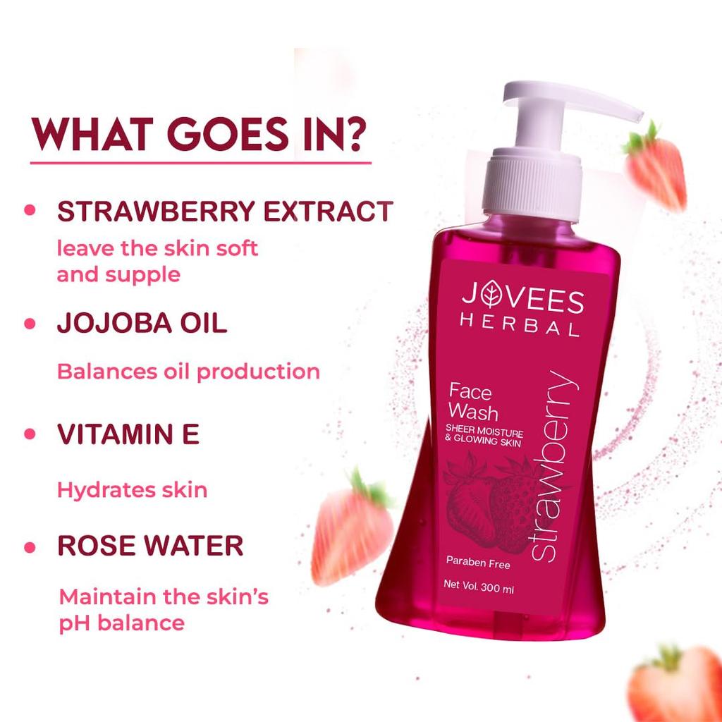 Jovees Herbal Strawberry Face Wash 300ml | Hydrating Gentle Cleanser For Normal  Skin | Brightening Daily Facial Wash Removes Pigmentation