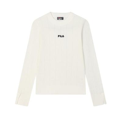 Série Heritage Confortável Amigável à Pele Suéter de Tricô de Manga Comprida com Gola Redonda Macia Feminino tops Nuvem-Cogumelo-Branco F11W518405F-WT