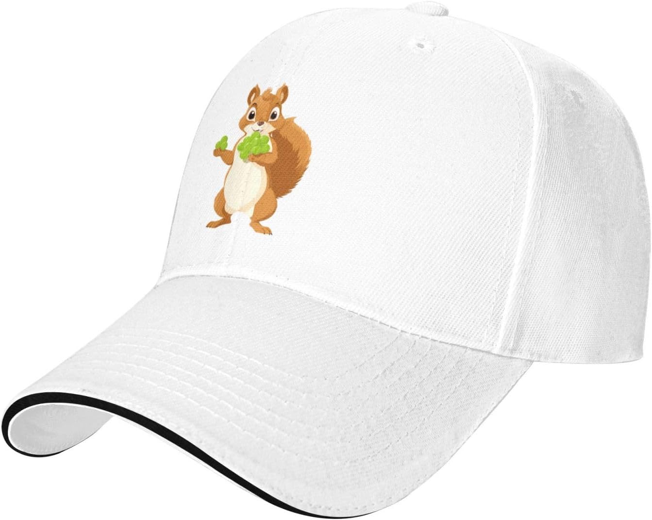

Cute Squirrel Eating Leaf Embroidered Baseball Cap Unisex Polyester Adjustable Outdoor Sun Protection Hat One Size