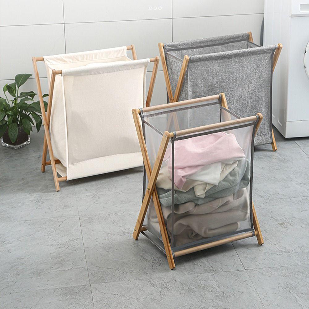 Bamboo Bracket Laundry Basket Foldable Dirty Clothes Organizer Collapsible Clothes Bins  Home