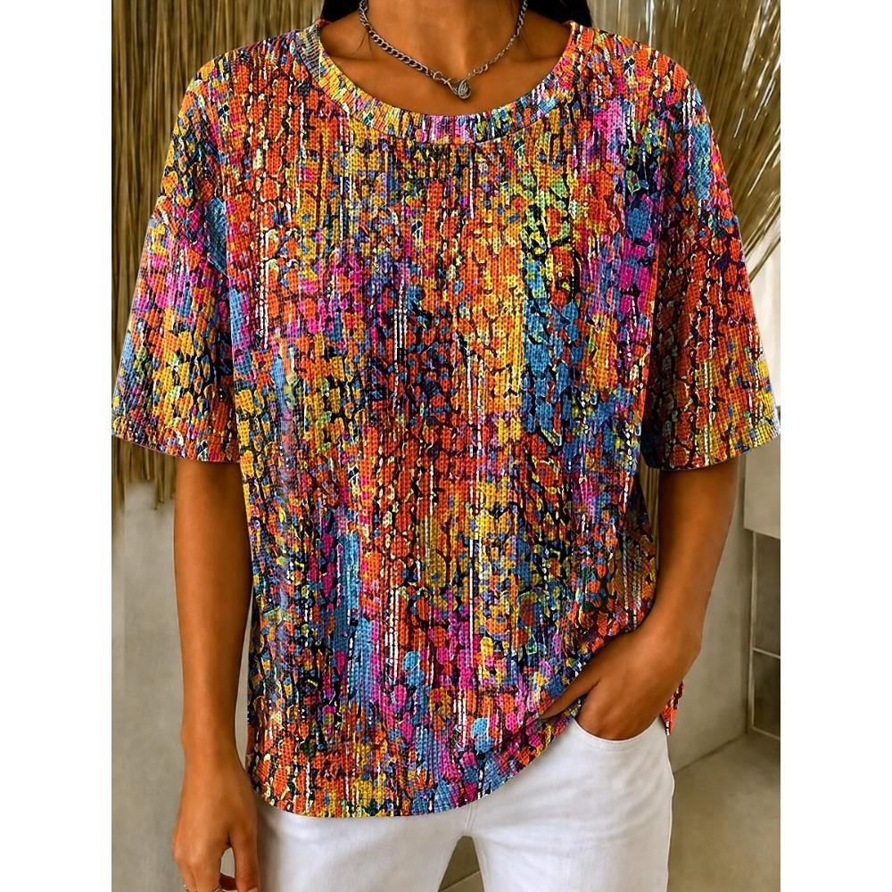 Women's T-shirt Tops Graphic Geometric Striped Stylish Classic Short Sleeve Crew Neck Round Tops Casual Summer Spring