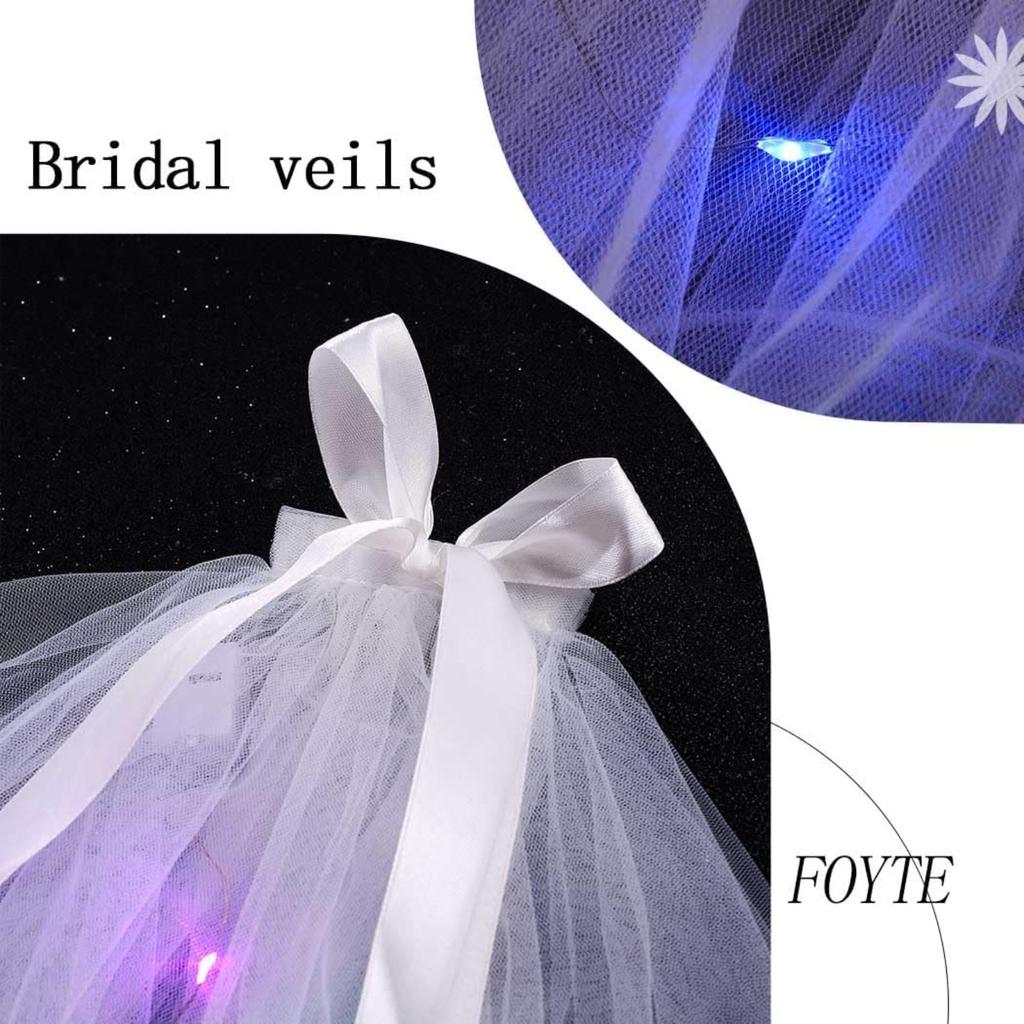 Light Up Wedding Bridal Veil 2 Tiers Bride Pearl Veils LED Bachelorette Bridal Hair Bow Short Tulle Hair Accessories