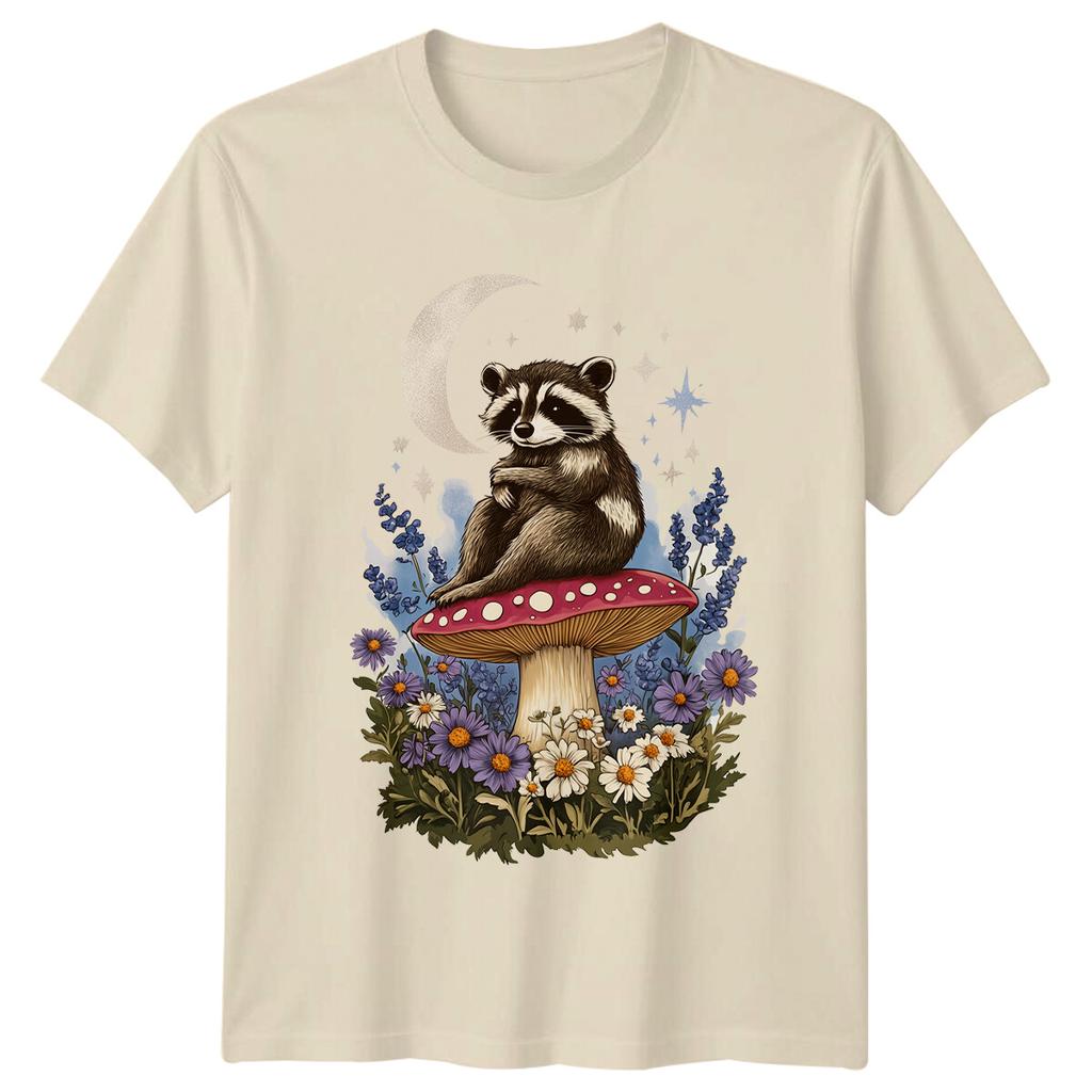Raccoon Mushroom Moon Stars Floral Naturecore Aesthetic TShirt