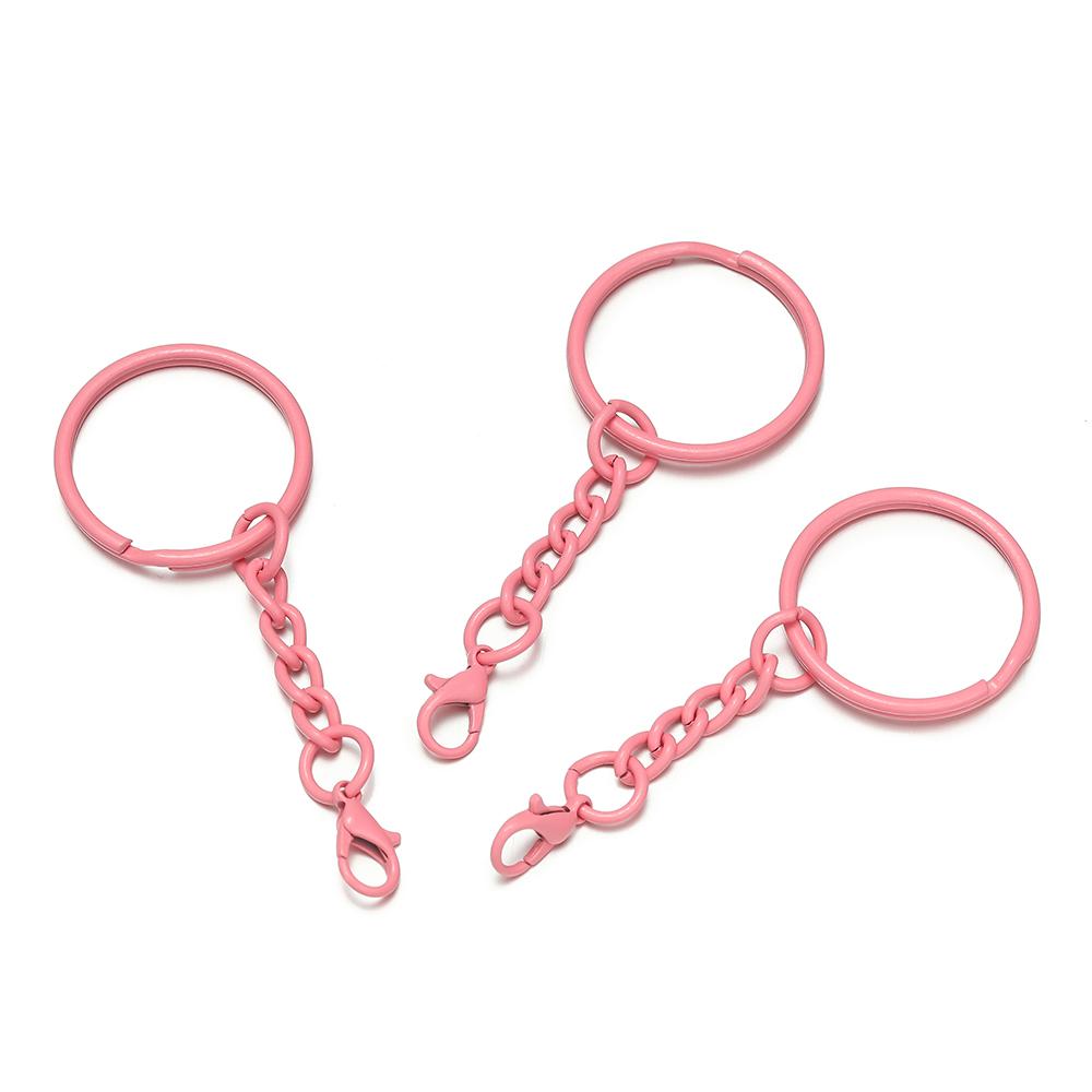 10pcs 25mm Colored Keyrings With Chains Lobster Clasps For DIY Jewelry Making Key Ring Connector Hooks Bags Buckle Accessories