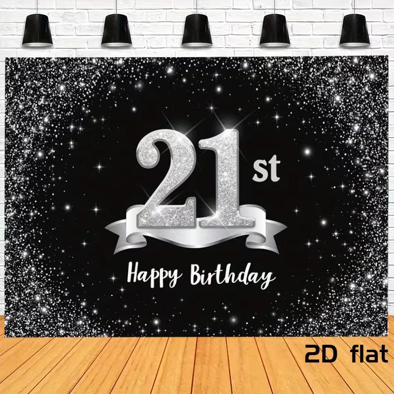 

2D Elegant Black Silver 21st Birthday Backdrop for Night & Formal Celebrations 47.2x31.5inch/120*80cm