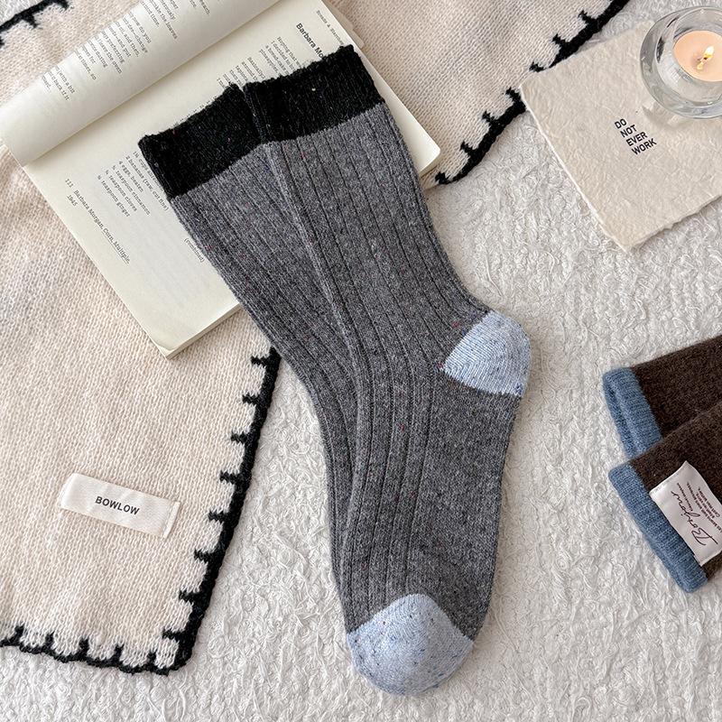 Wool Socks Children'S Stacking Socks Season Warm Fleece Thickened Stockings Color Matching Retro Ideas Yarn Medium Tube Socks Women