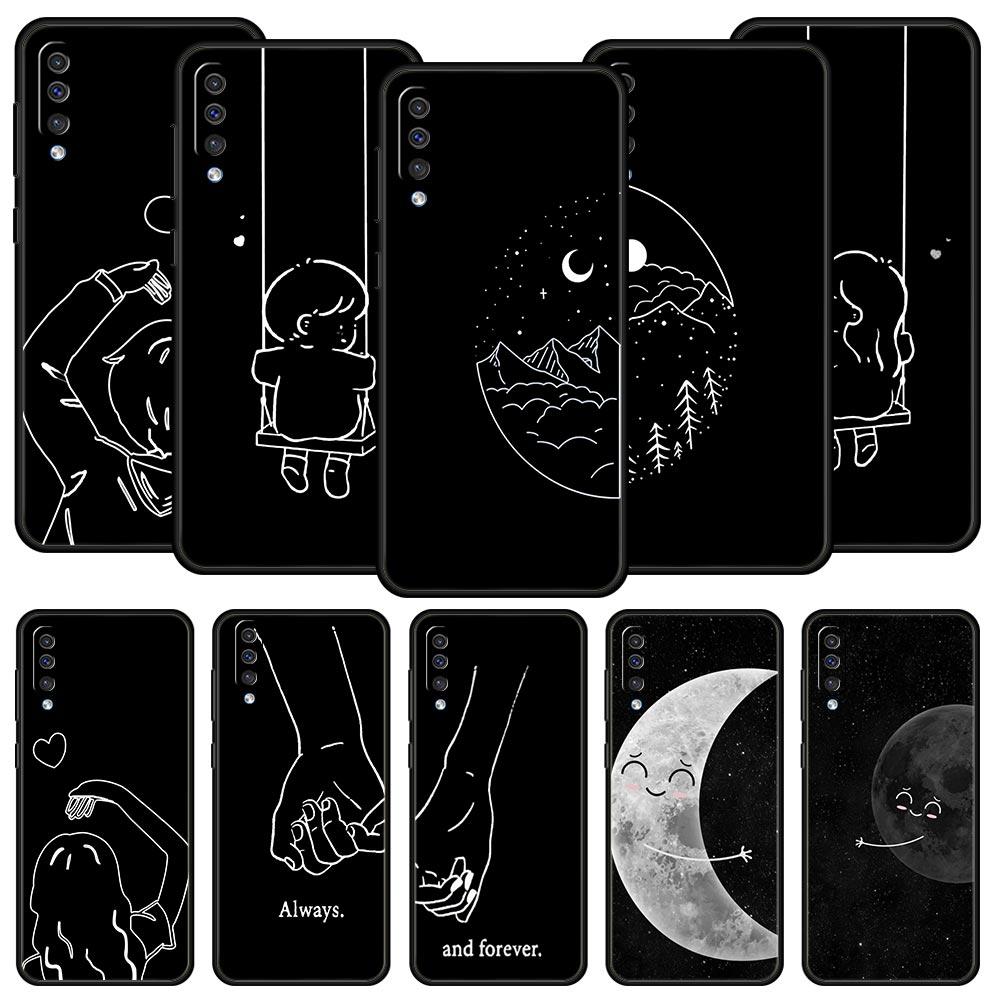 Couple Cartoon Aesth Sun Moon Case For Samsung A54 A52 A24 A14 A50 A70 A10 A40 A20S A20E A06 A12 A22 A34 A42 5G A04s A16 Cover