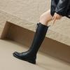 Krazing Pot Cow Split Skin Autumn Winter Shoes Concise Thick Heels Size 41 Thigh High Boots Keep Warm Round Toe Slip On Retro Knee Boots