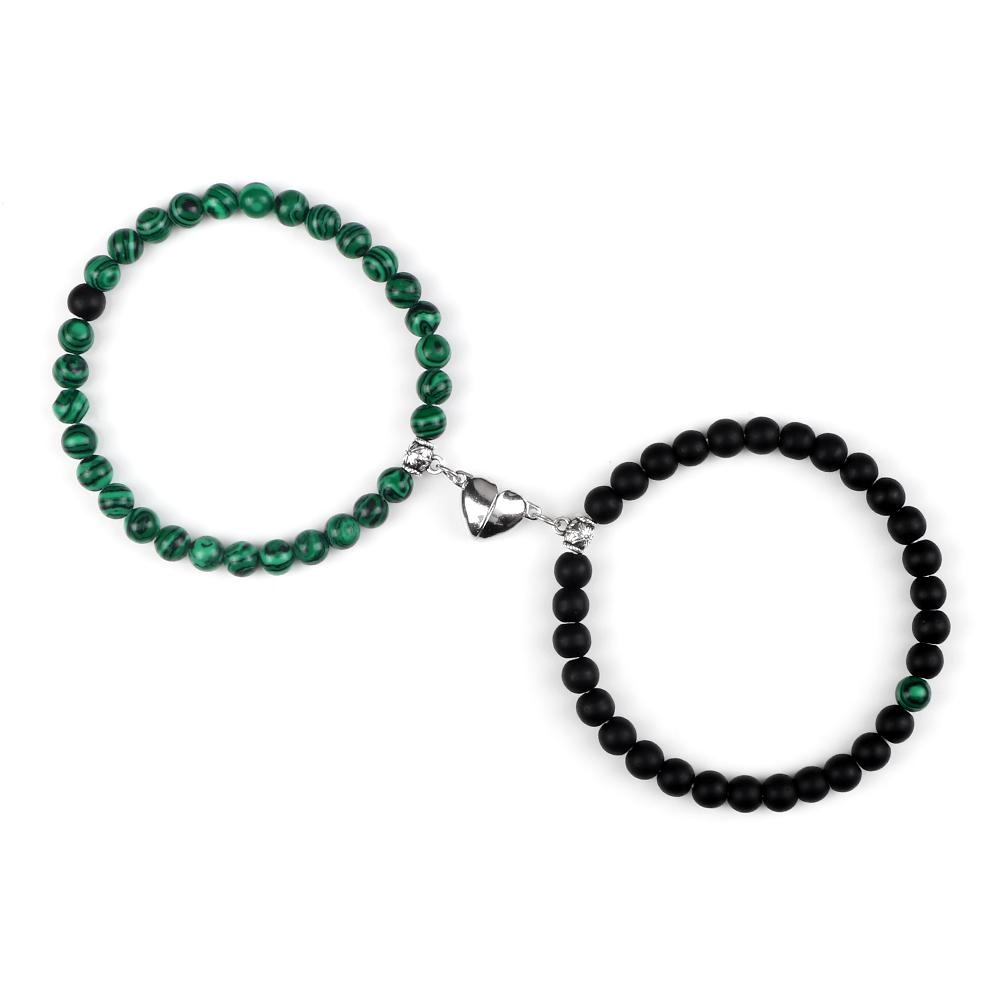 2Pcs/Set Couple Magnet Heart Shape Pendant Bracelets 6MM Malachite Tiger Eye Bangles Love Relationship Pulsera Jewelry Gift New