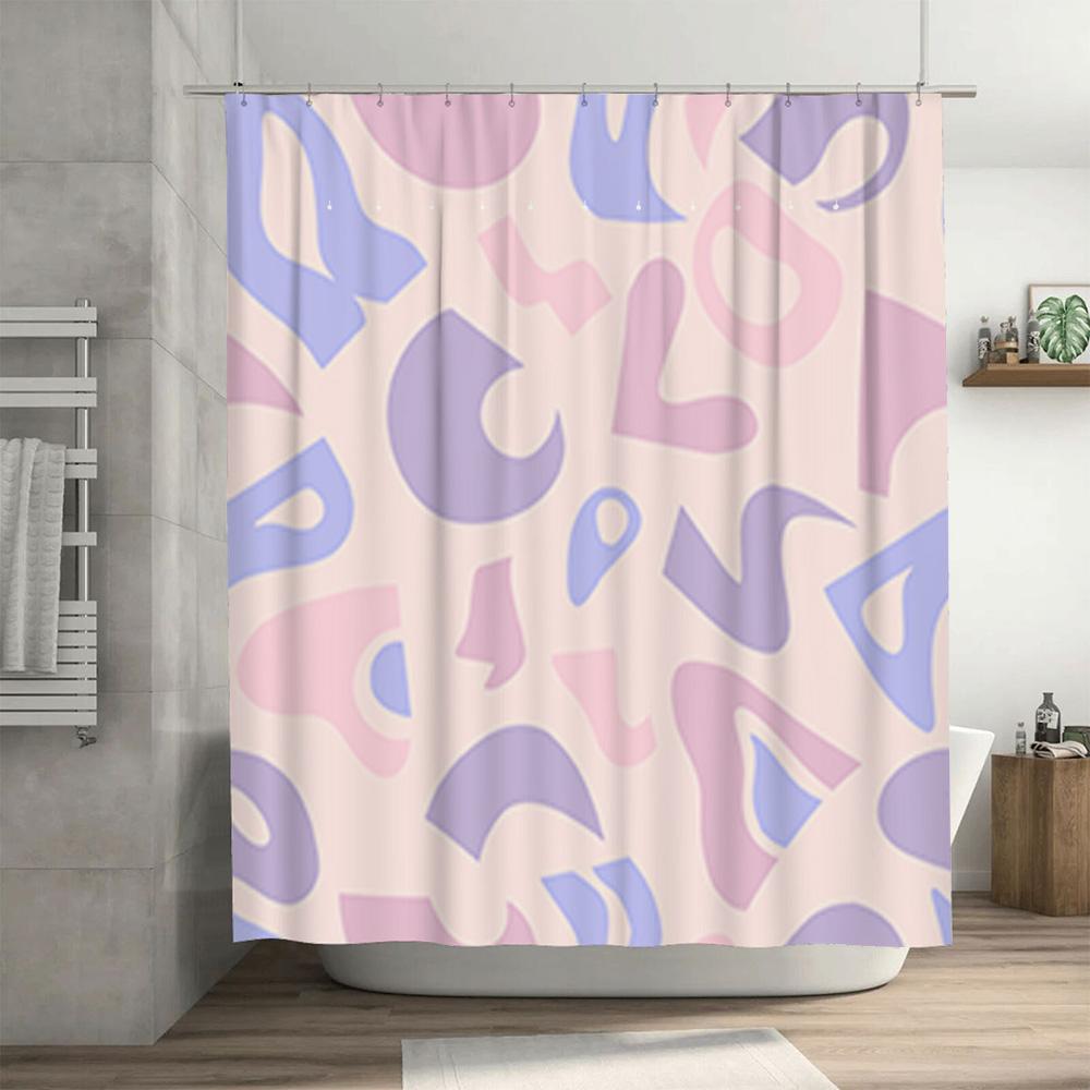 Modern Bathroom Decor Shower Curtain Set Waterproof Fabric with Cute Colorful Alphabet Patterns for Home Bathing