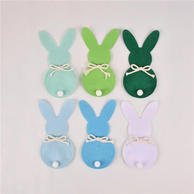 6Pcs Easter Bunny Felt Cutlery Holder Bag Happy Easter Decorations for Rabbit Tableware Knife Fork Cover Bag Party Accessories