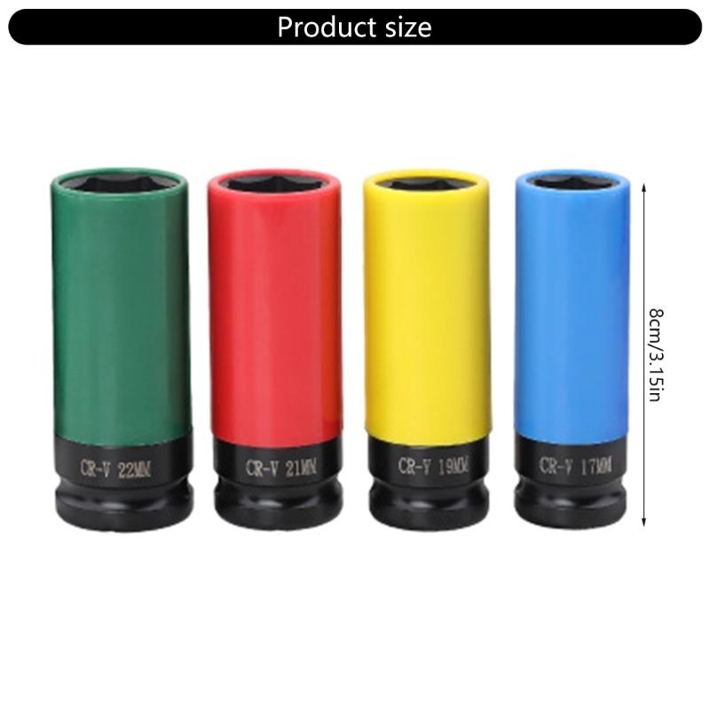 Zestaw 4 szt. nasadek do kół Klucz udarowy Ochraniacz koła Nasadki udarowe Zestaw kluczy nasadowych Plastikowe tuleje 17/19/21/22mm