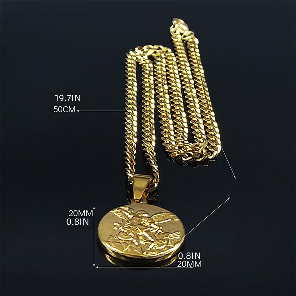 Archangel Gold/Silver Pendant Necklace for Men and Women Stainless Steel Choker Religious Jewelry Inspirational Gift