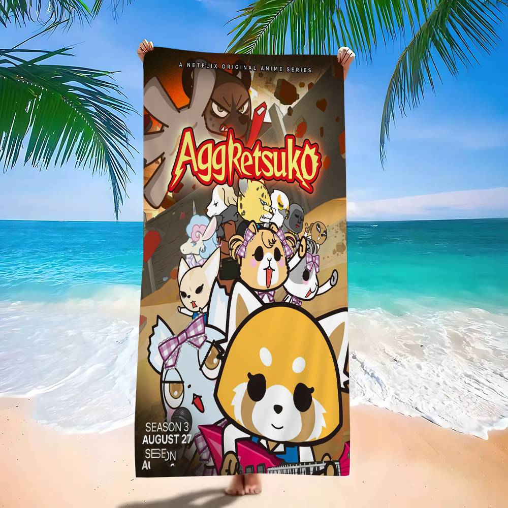 

Aggretsuko Anime-Rock Beach Towel Colorful Bath Towels for Girl Microfiber Quick Dry Sand Free Beach Yoga Spa Gym Pool W40*H60(CM)